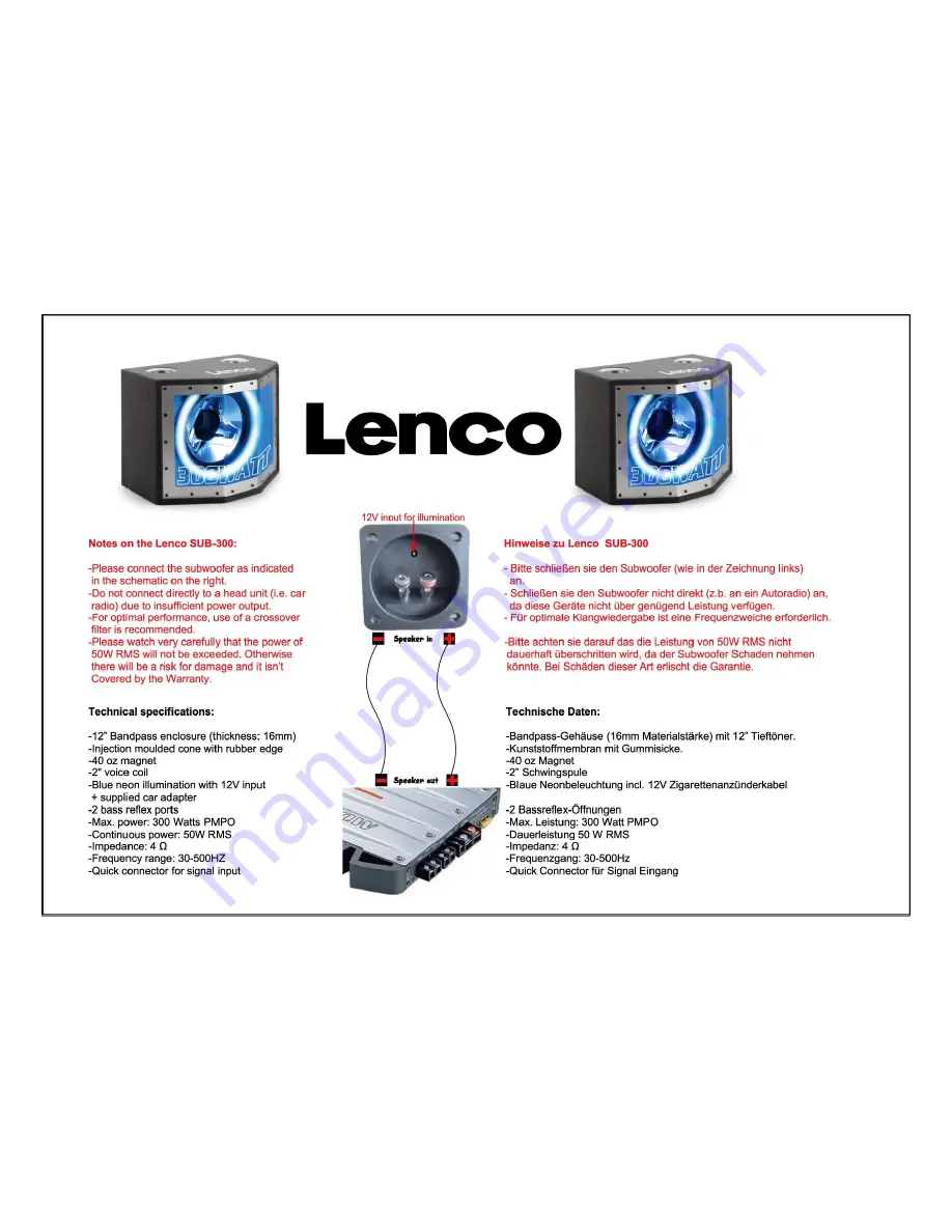 LENCO SUB-300 Specifications Download Page 1