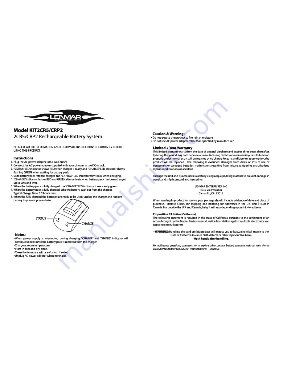 Lenmar KIT2CR5 Owner'S Manual Download Page 1