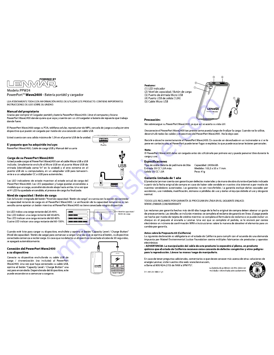 Lenmar PPW24 Скачать руководство пользователя страница 3