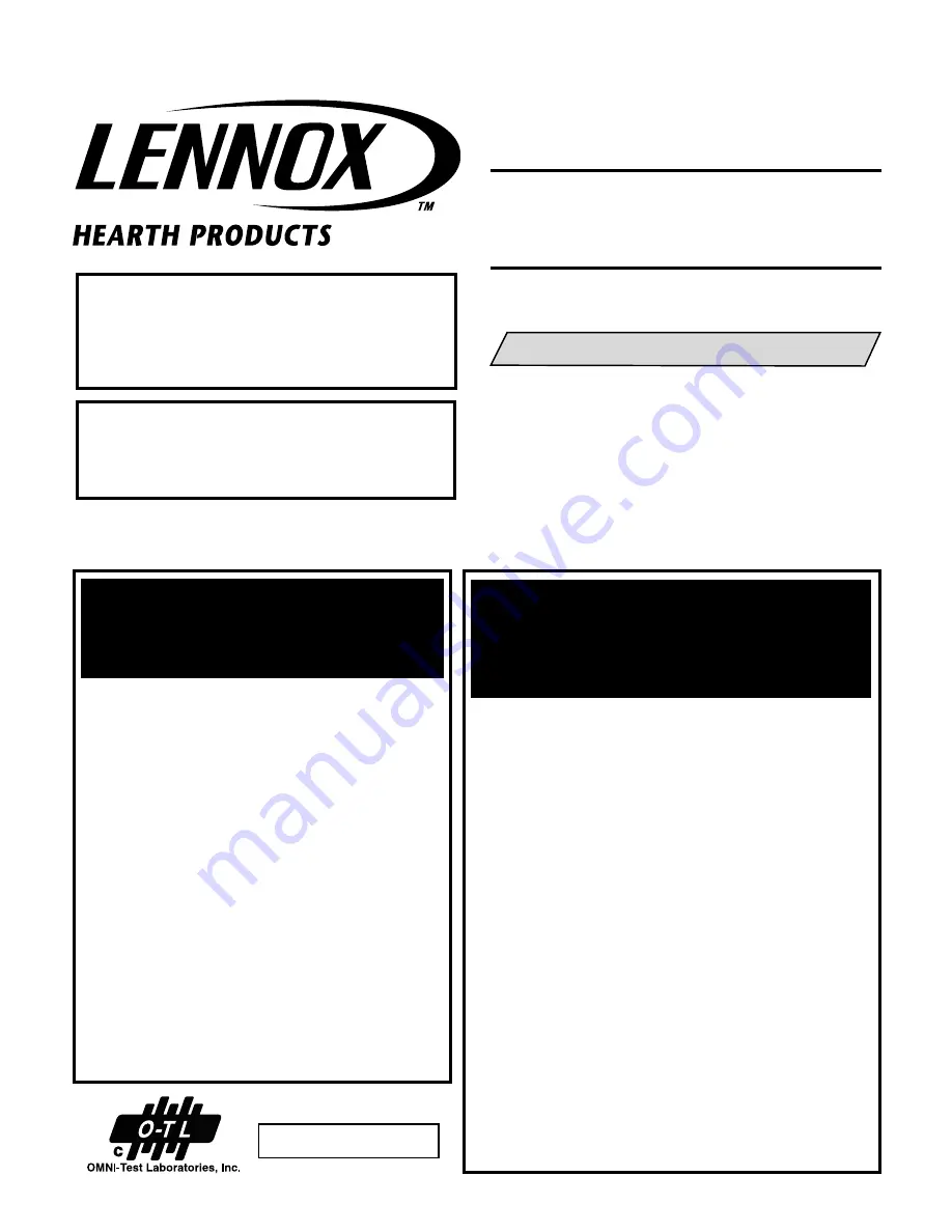 Lennox Hearth Products EBVCLNE Скачать руководство пользователя страница 1