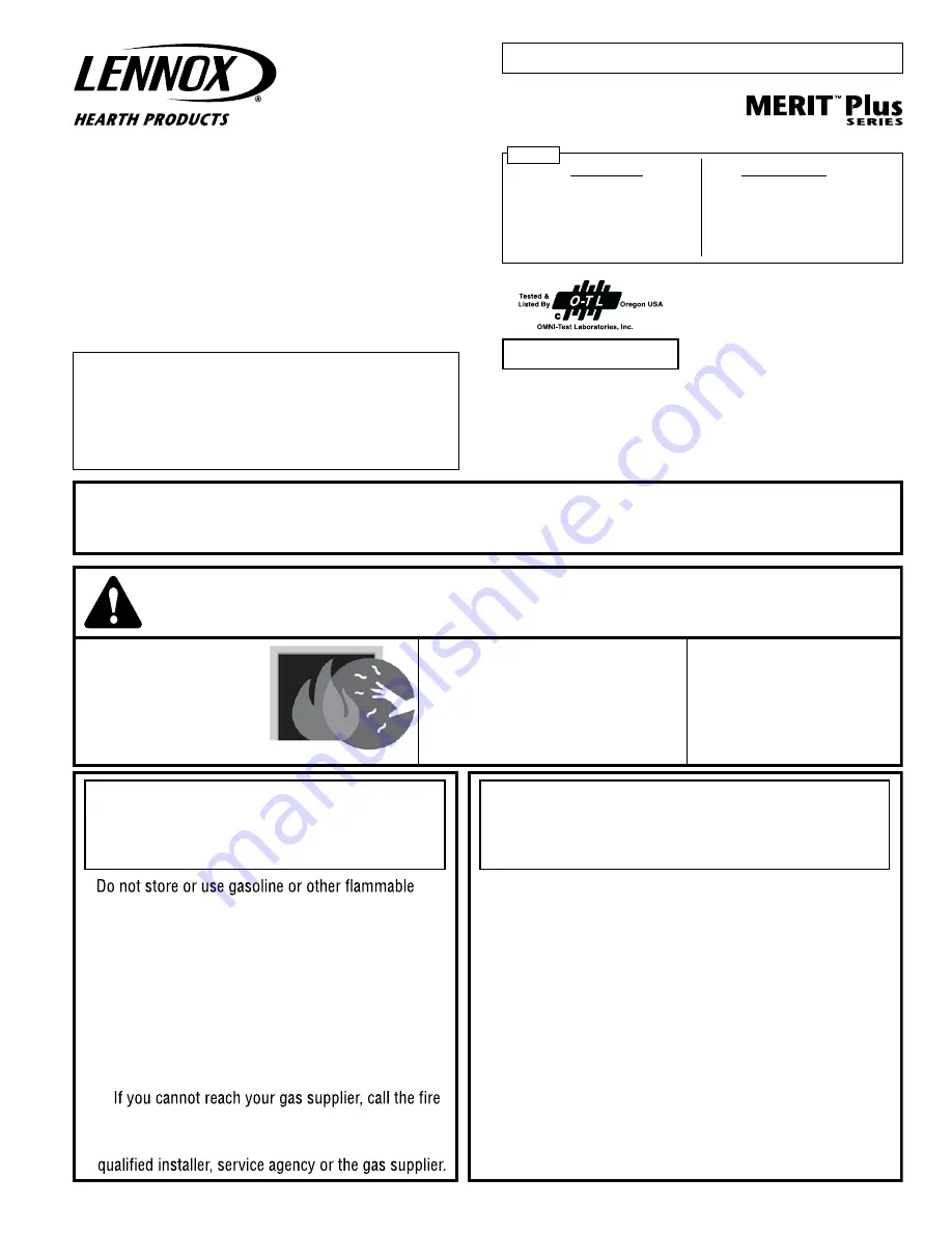 Lennox Hearth Products MPD35PF-NE-B Installation Instructions Manual Download Page 1