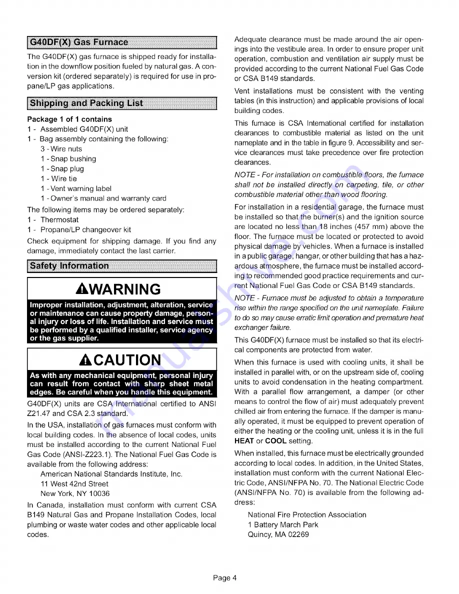 Lennox G40DF(X)-24A-045 Installation Instructions Manual Download Page 4