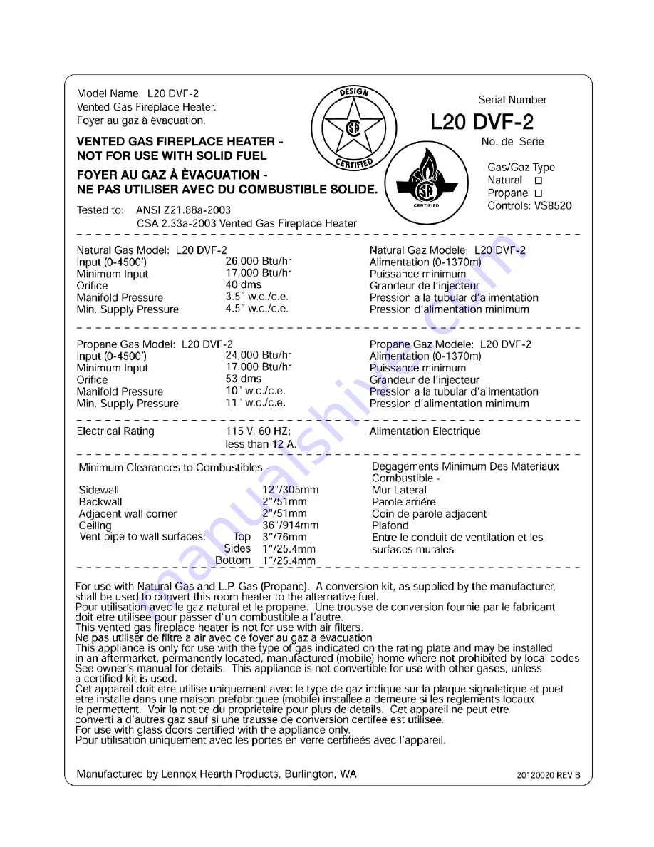 Lennox L20 BF-2 Installation And Operation Manual Download Page 30