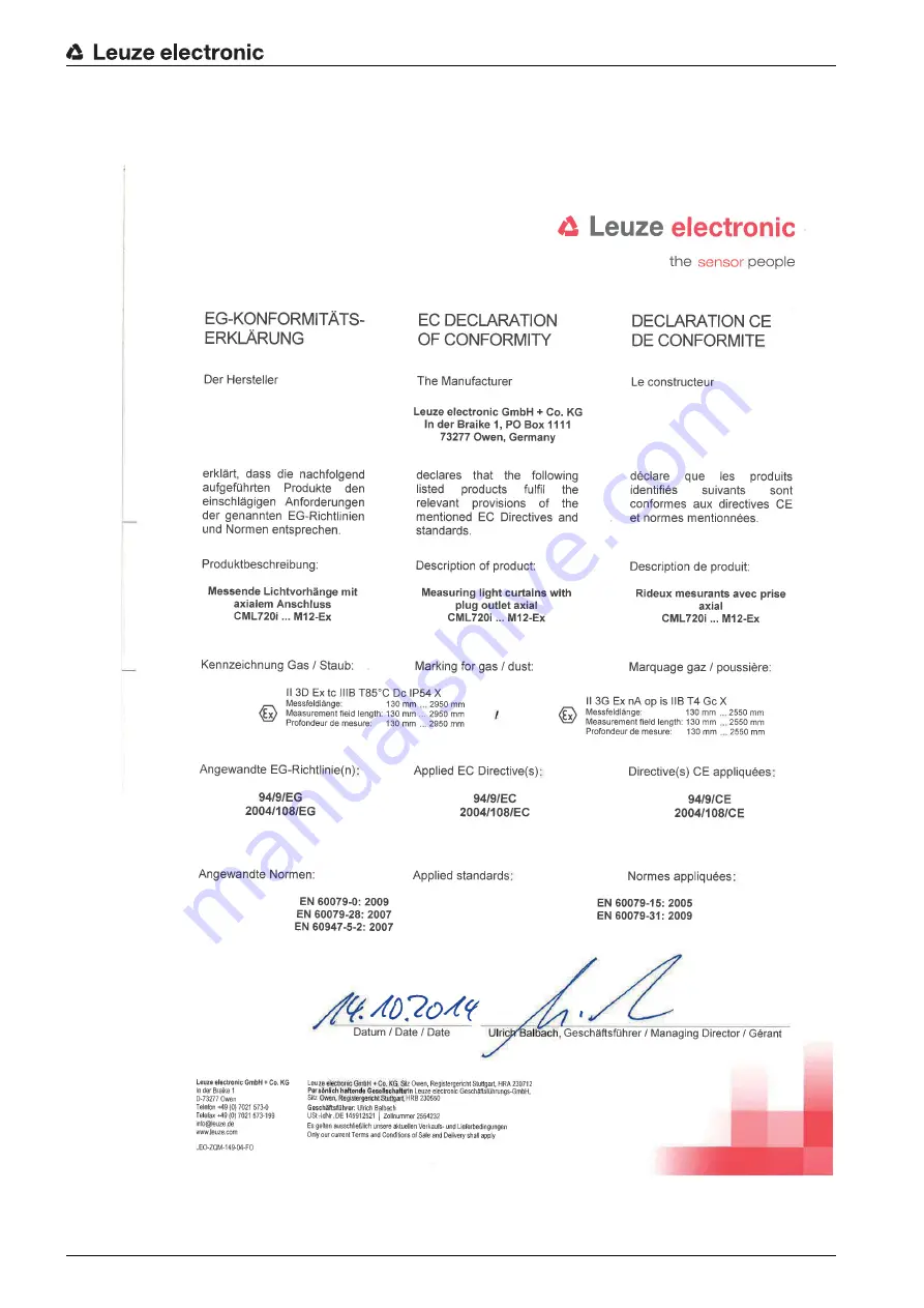 Leuze electronic CML 720i Ex Operating Instructions Manual Download Page 141