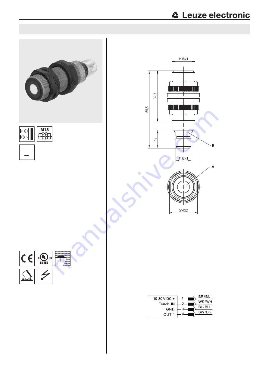 Leuze electronic HTU318-300 M12 Series Скачать руководство пользователя страница 1