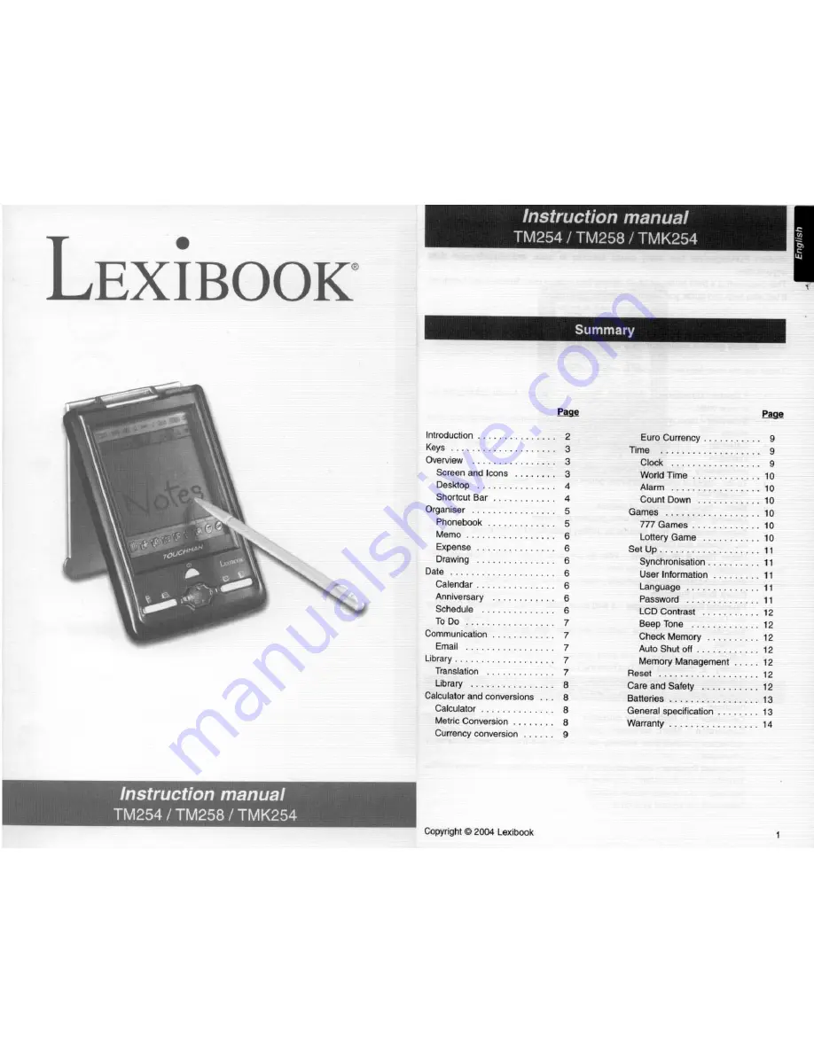 LEXIBOOK TM254 Скачать руководство пользователя страница 1