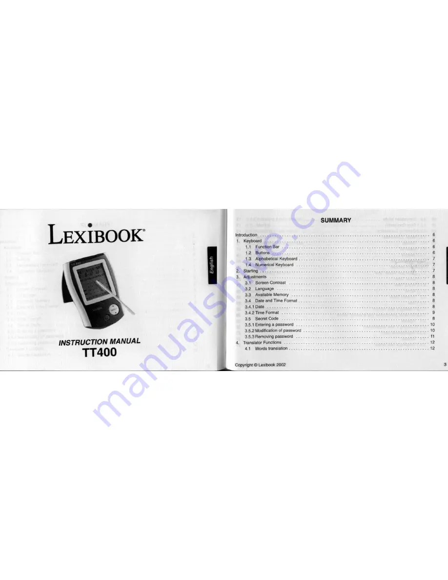 LEXIBOOK TT400 Скачать руководство пользователя страница 1