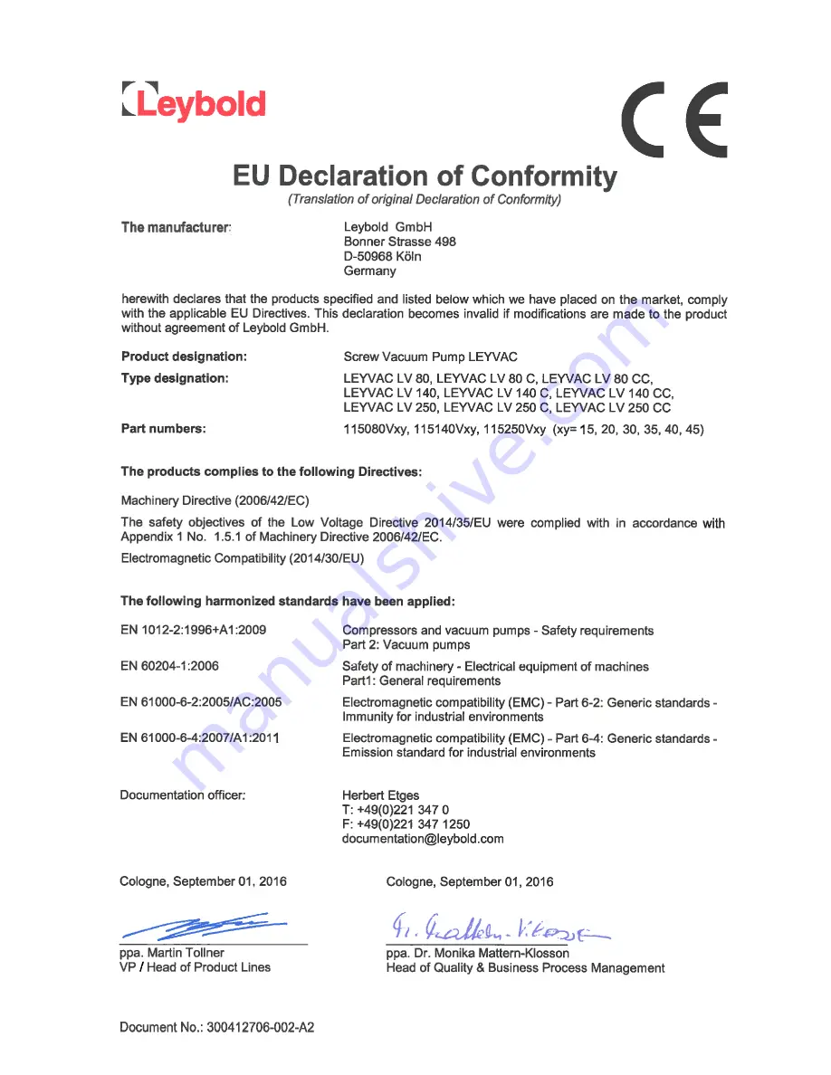 LEYBOLD LV 140 Operating Instructions Manual Download Page 60