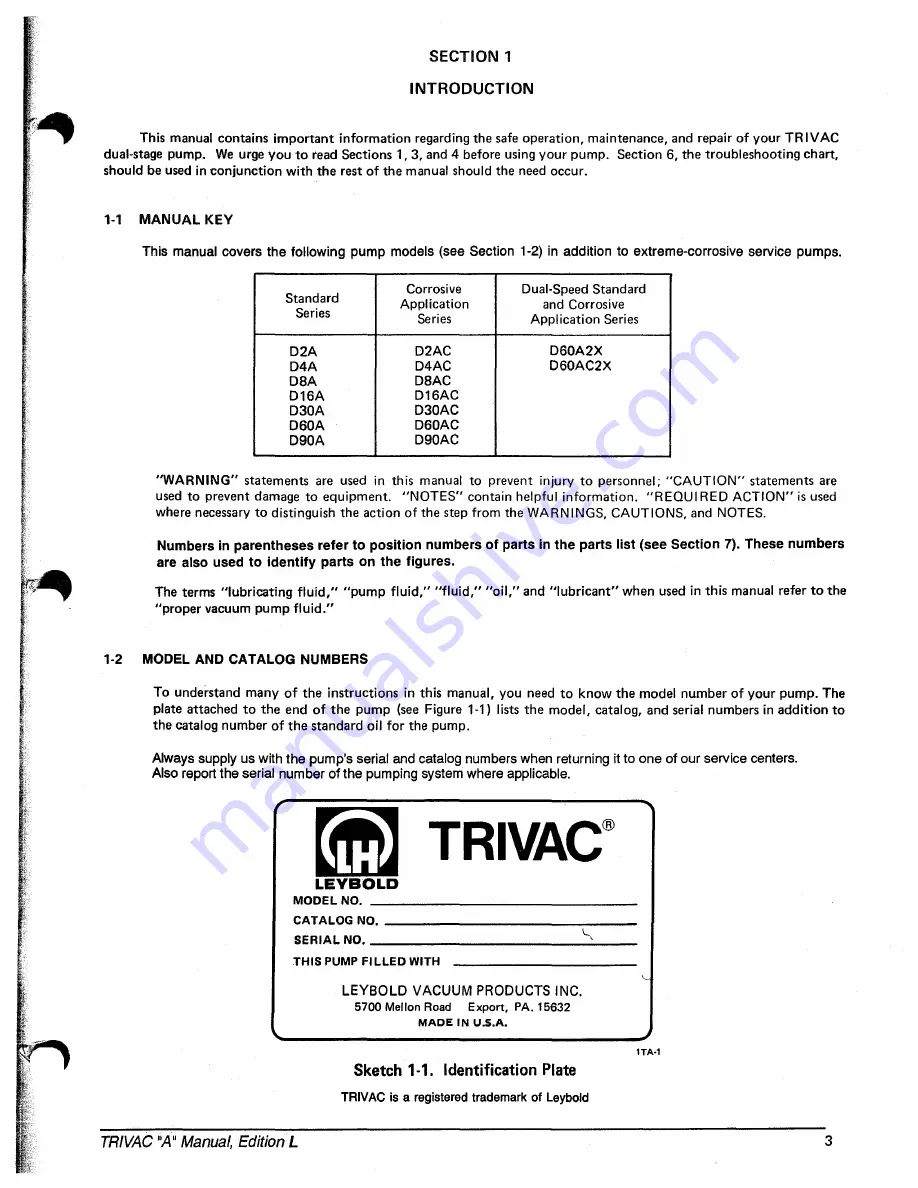 LEYBOLD Trivac D16A Скачать руководство пользователя страница 6