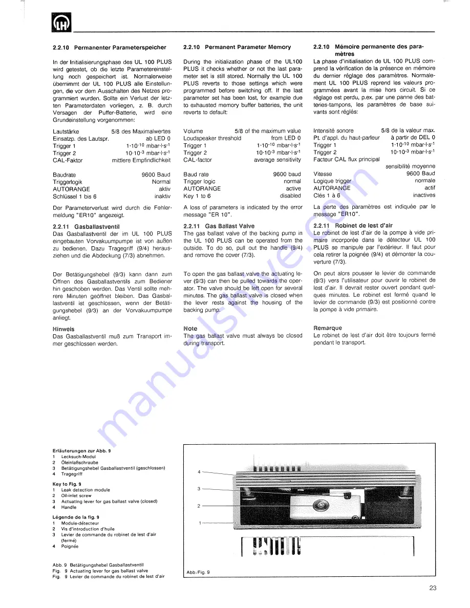 LEYBOLD Ultratest UL 100 Plus Operating Instructions Manual Download Page 23