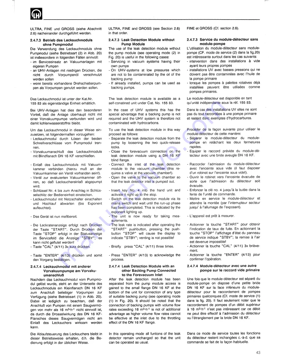 LEYBOLD Ultratest UL 100 Plus Operating Instructions Manual Download Page 43