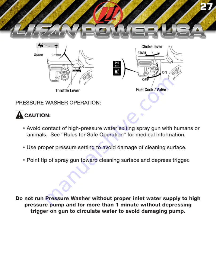 LIFAN	 Power USA LFQ2130-CA Operating Instructions Manual Download Page 27