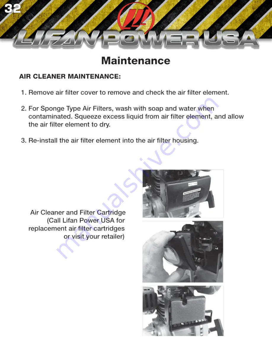 LIFAN	 Power USA LFQ2130-CA Operating Instructions Manual Download Page 32