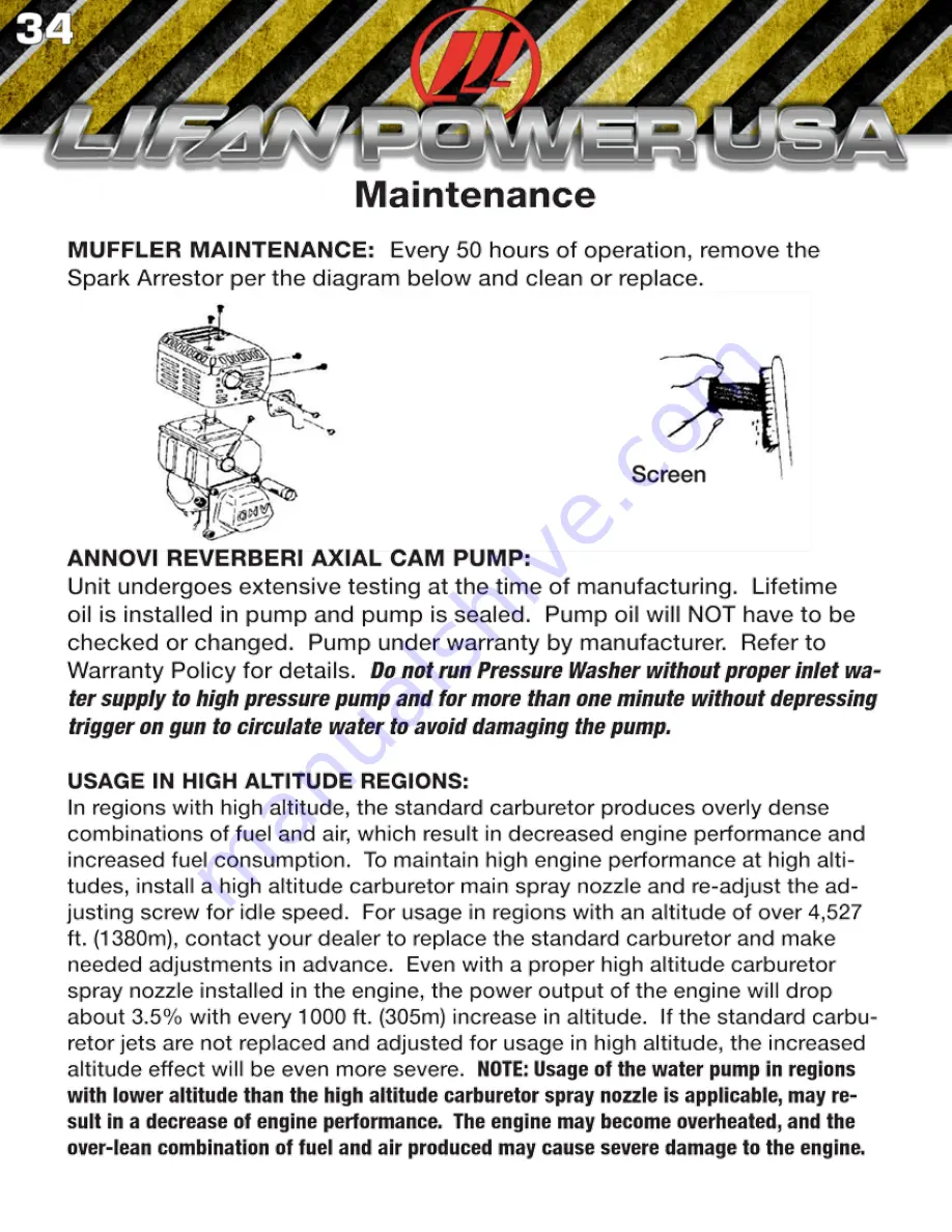 LIFAN	 Power USA LFQ2130-CA Operating Instructions Manual Download Page 34