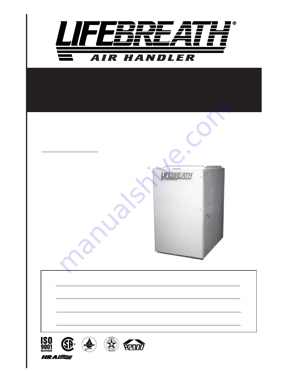 Lifebreath AH40BHW Operation, Sizing And  Installation Manual Download Page 1