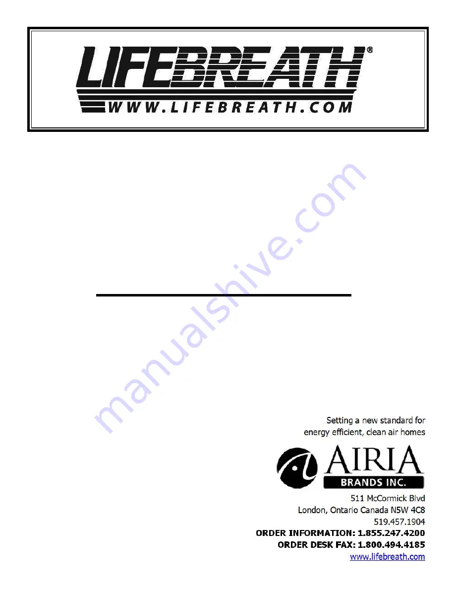 Lifebreath max series Installation Manual Download Page 1