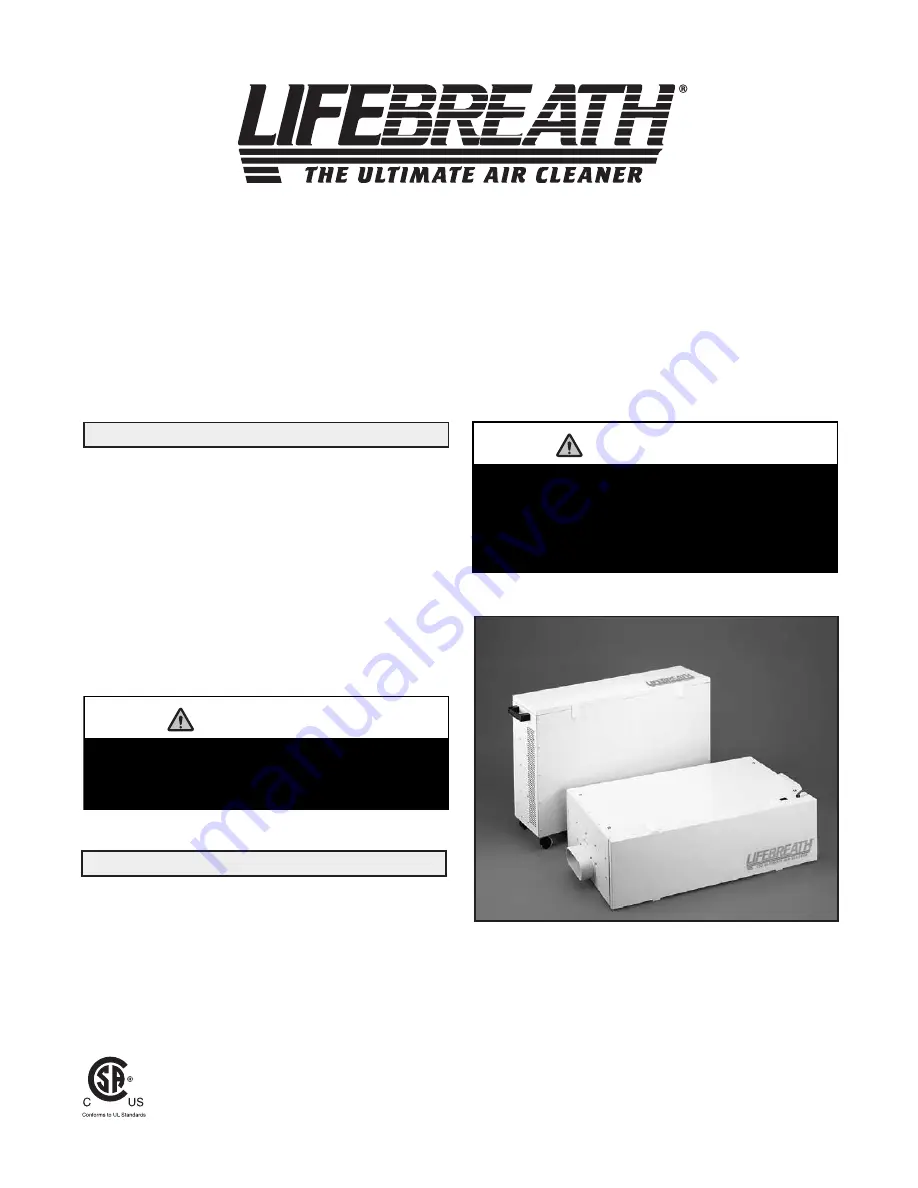 Lifebreath TFP2000 Installation Manual Download Page 1