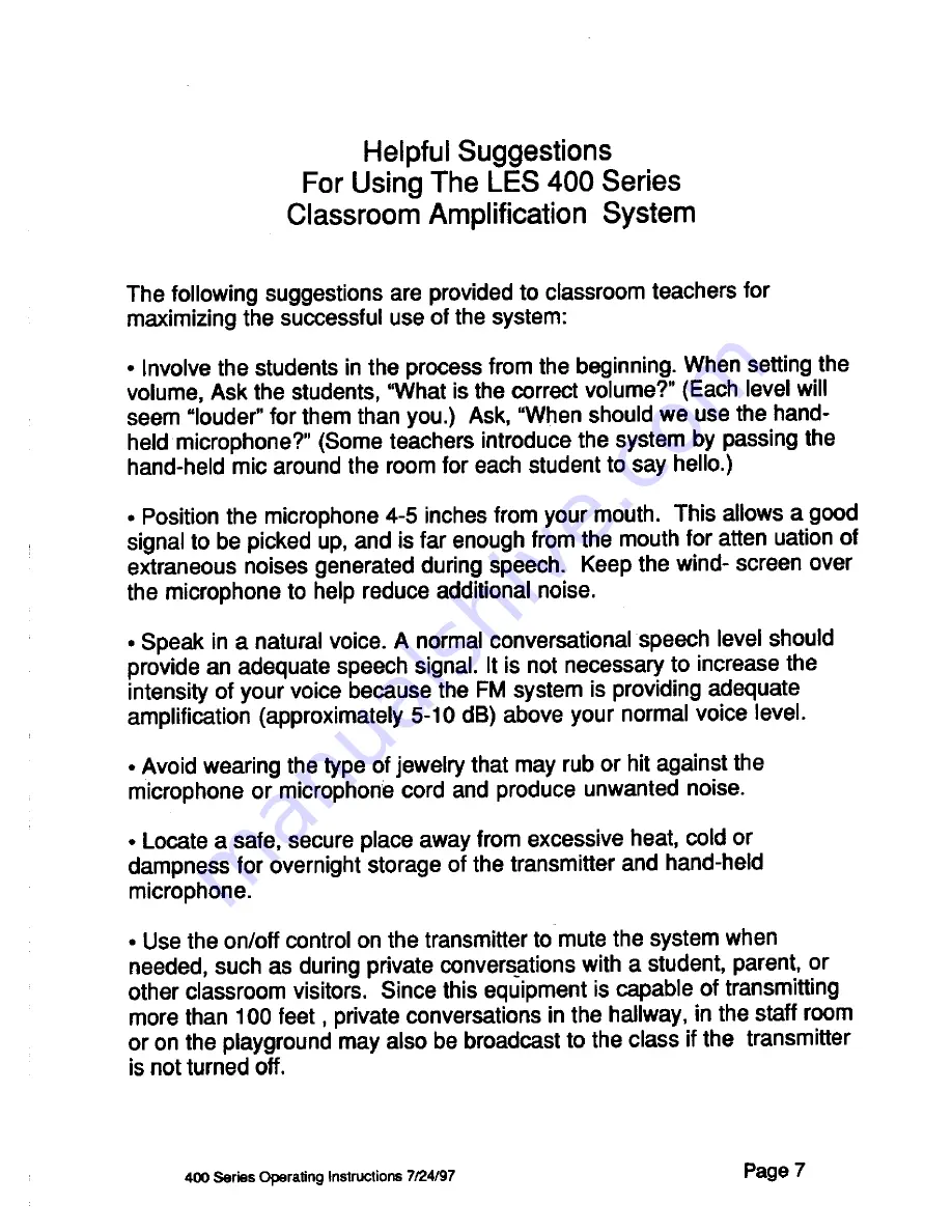 LightSpeed Technologies Listening Enhancement System LES 400 Series User Manual Download Page 8