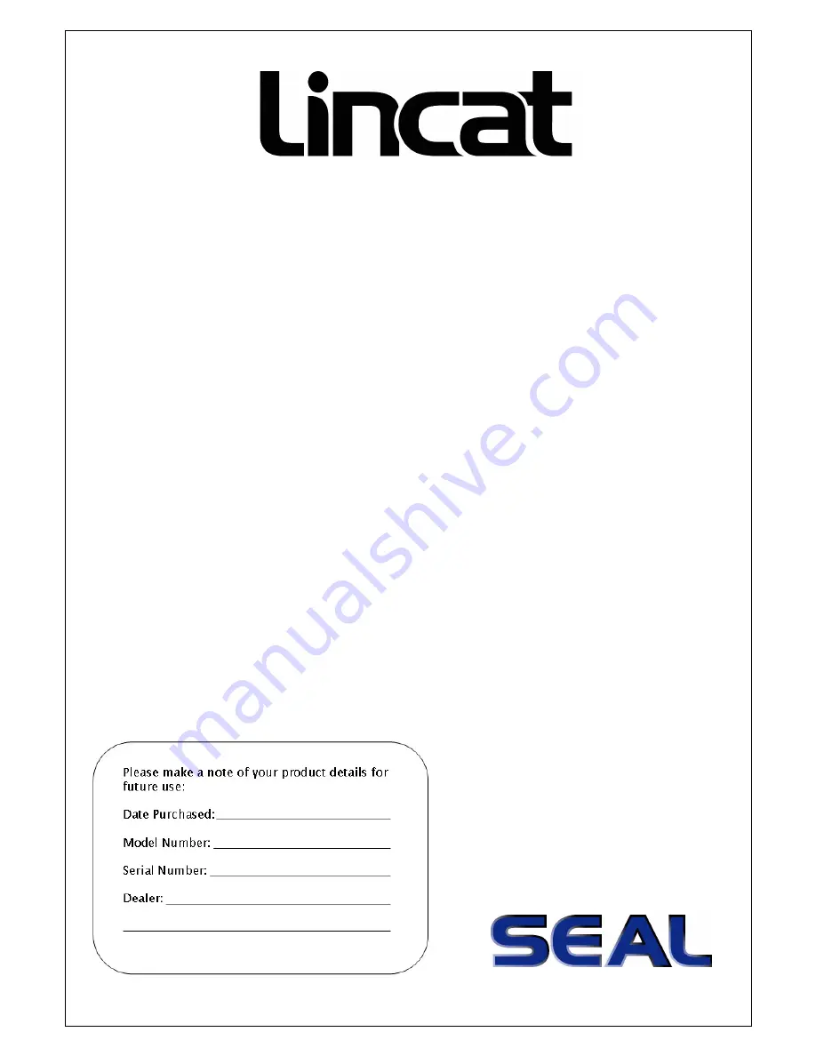 Lincat Seal HB2 User And Installation Instructions Manual Download Page 1