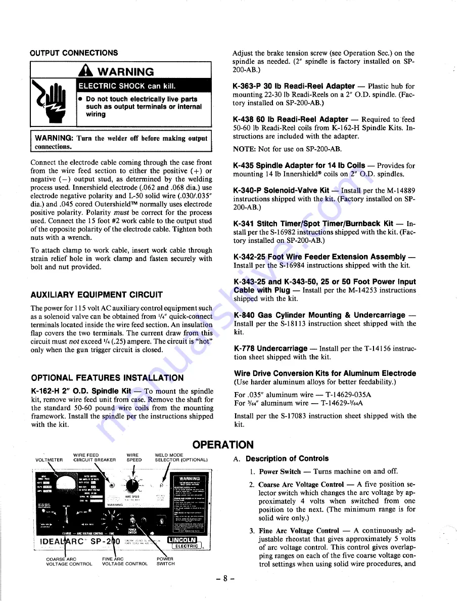 Lincoln Electric IDEALARC SP-200 Operating Manual Download Page 8