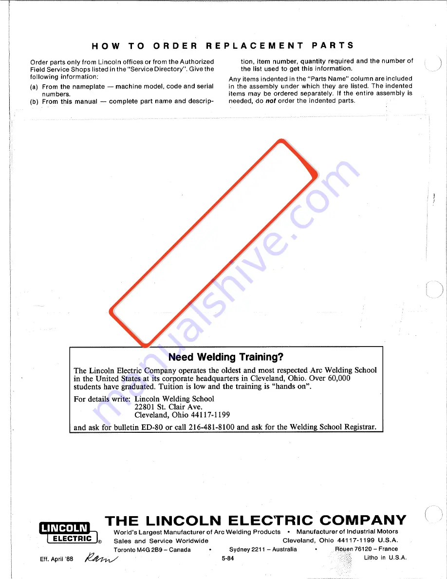 Lincoln Electric IDEALARC SP-200 Operating Manual Download Page 36