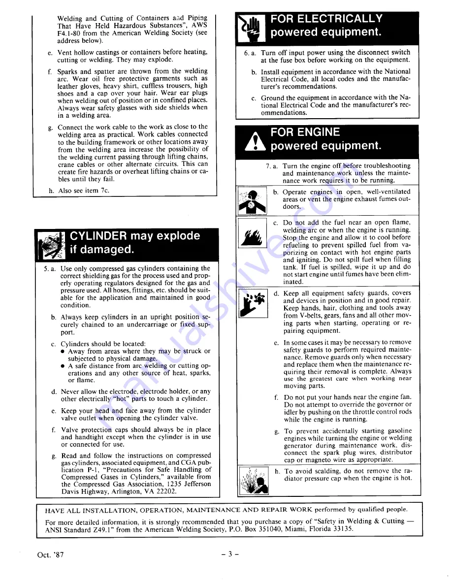 Lincoln Electric IDEALARC TIG-250/250 Operating Manual Download Page 3