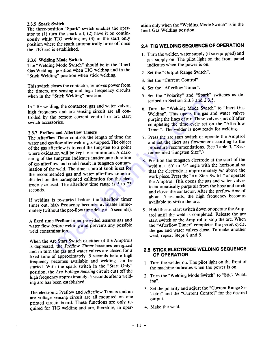 Lincoln Electric IDEALARC TIG-250/250 Operating Manual Download Page 11