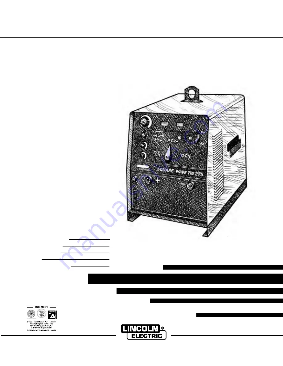 Lincoln Electric Square Wave TIG 275 Operator'S Manual Download Page 1