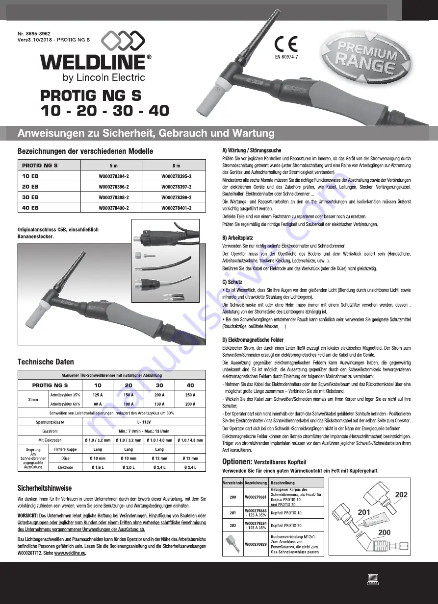 Lincoln Electric WELDLINE PROTIG NG S 10 Скачать руководство пользователя страница 9