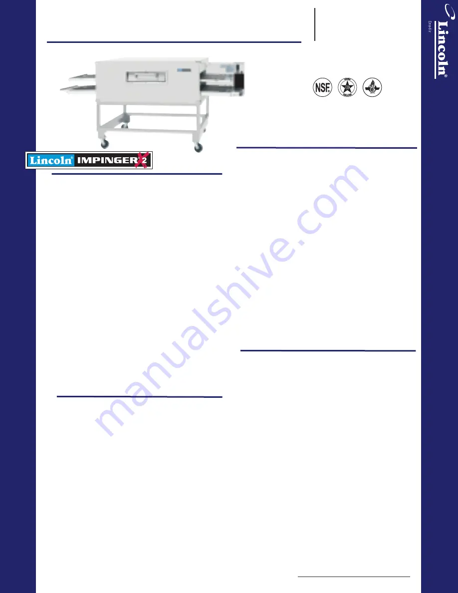 Lincoln Impinger X2 Ovens with Push Button Controls 3270-2 Скачать руководство пользователя страница 1