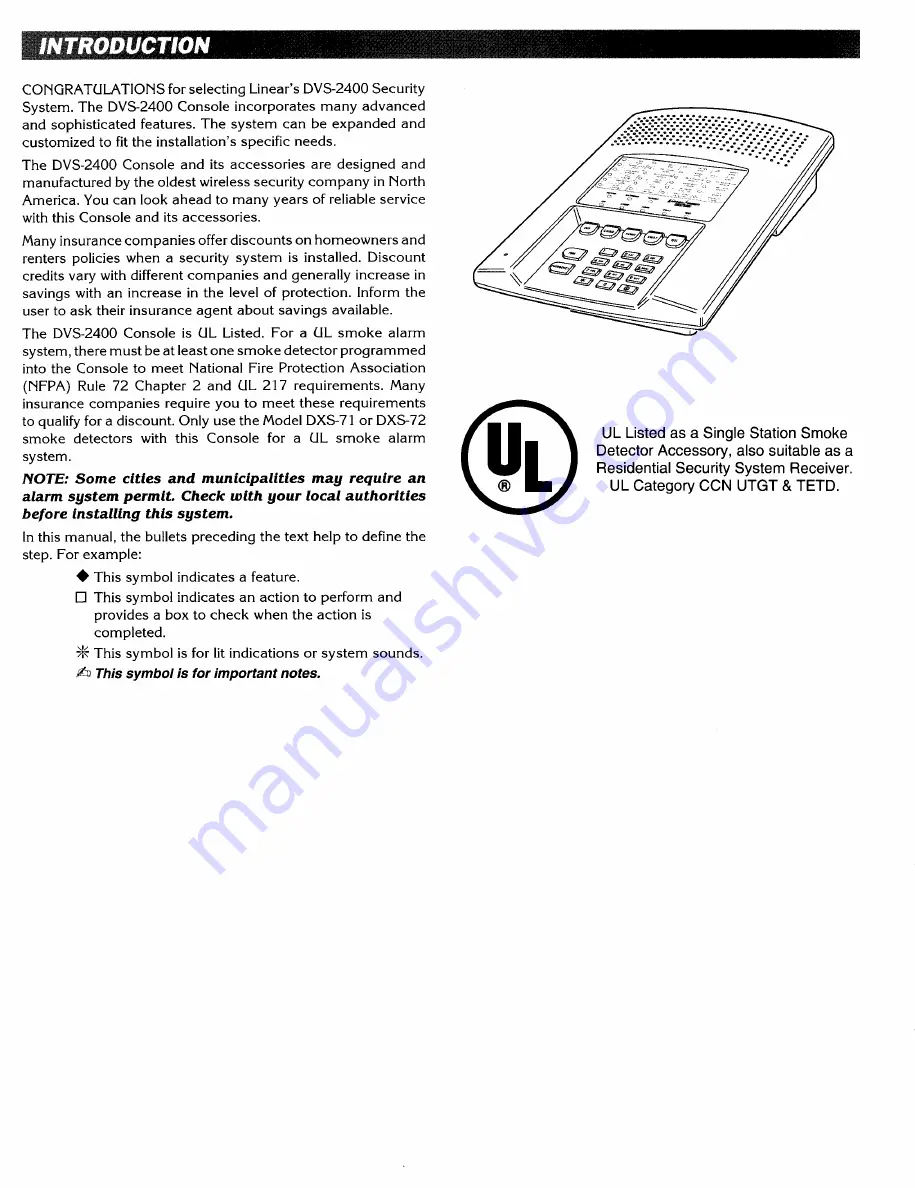 Linear Security DVS-2400 Скачать руководство пользователя страница 2