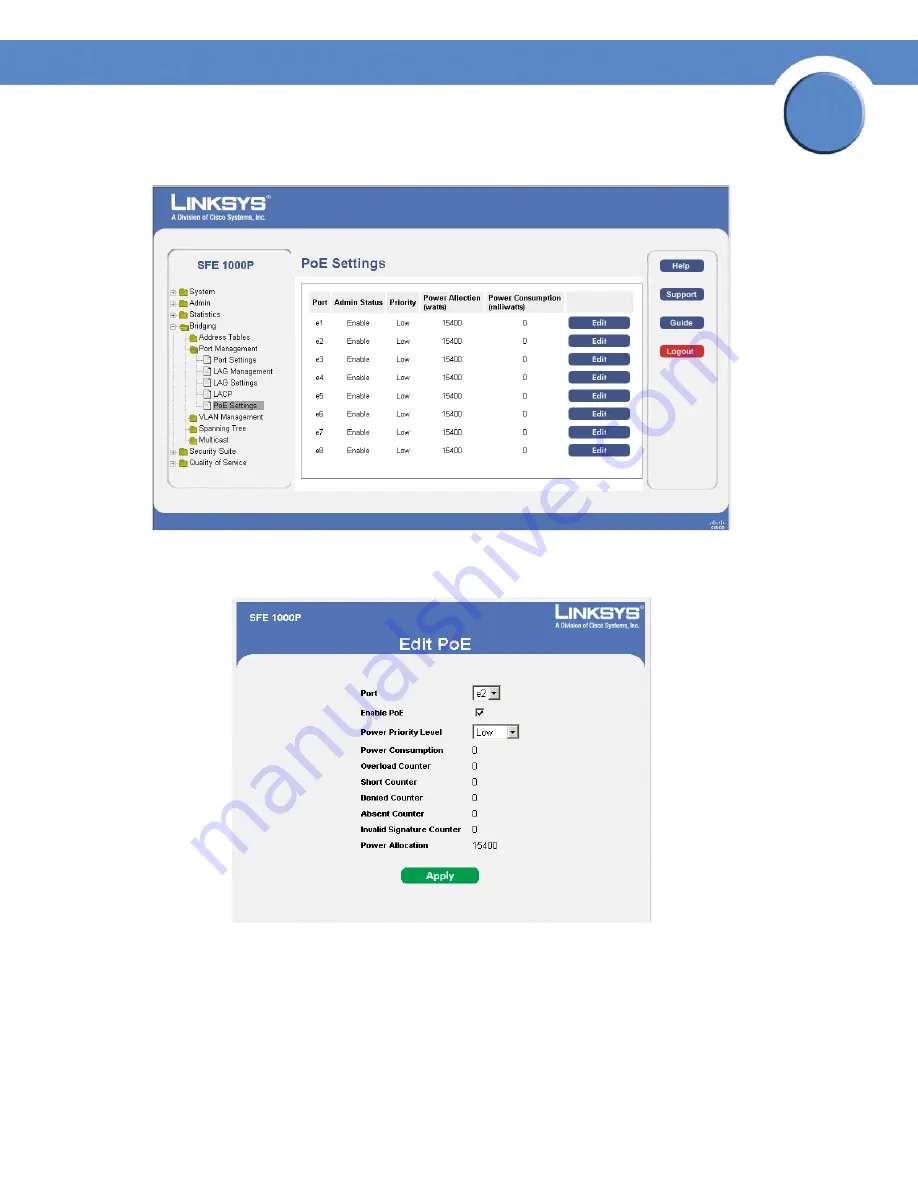 Linksys SFE1000P Administration Manual Download Page 22