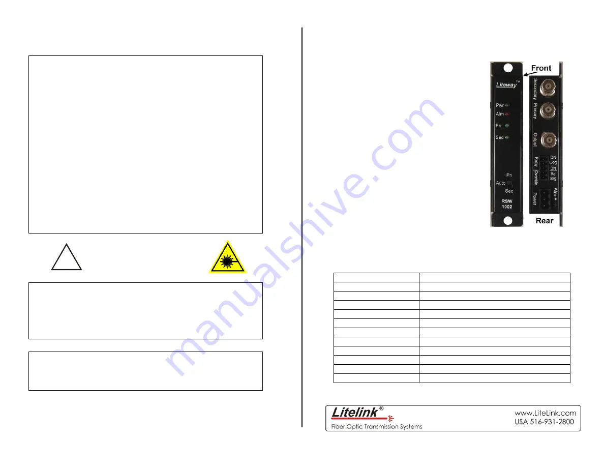 Litelink RSW-1002 Operating Instructions Download Page 1