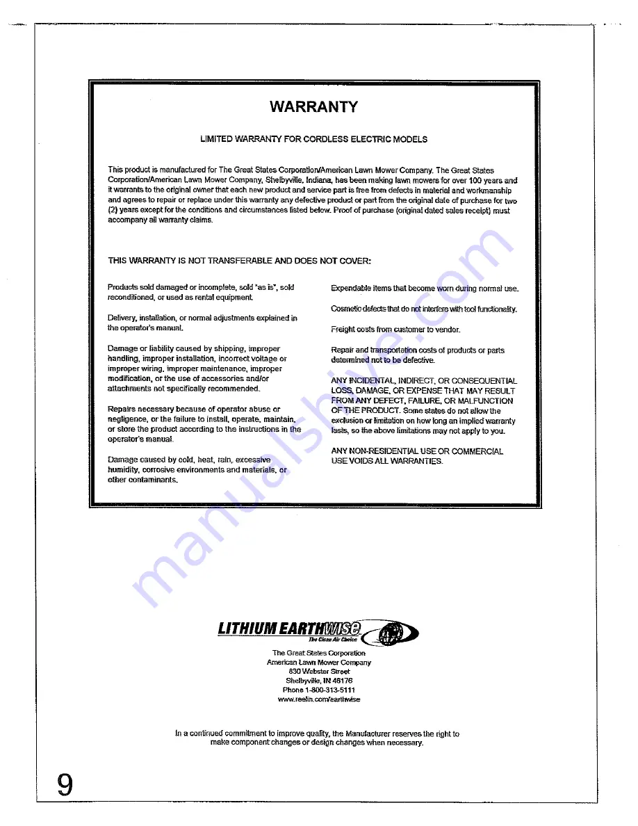 Lithium Earthwise LST10012 Operator'S Manual Download Page 9