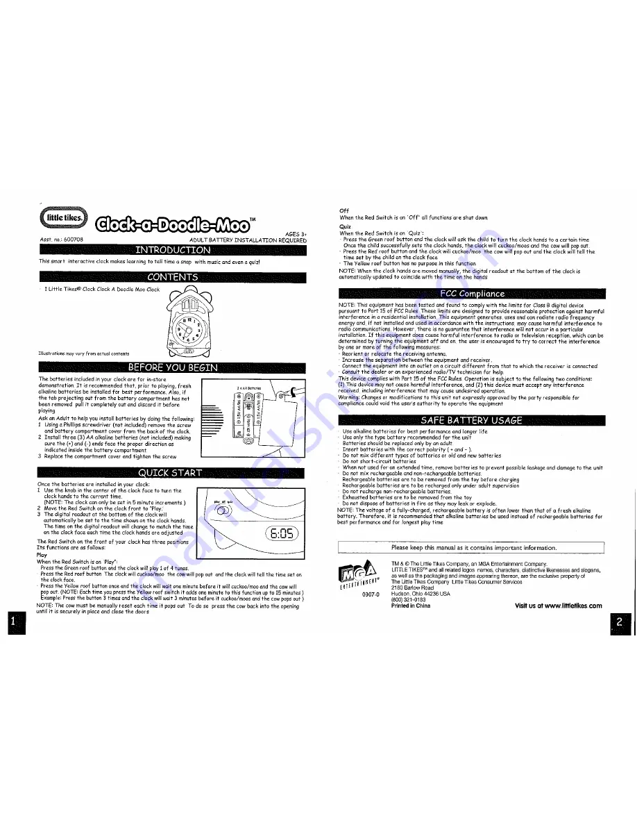 Little Tikes 600708 User Manual Download Page 1