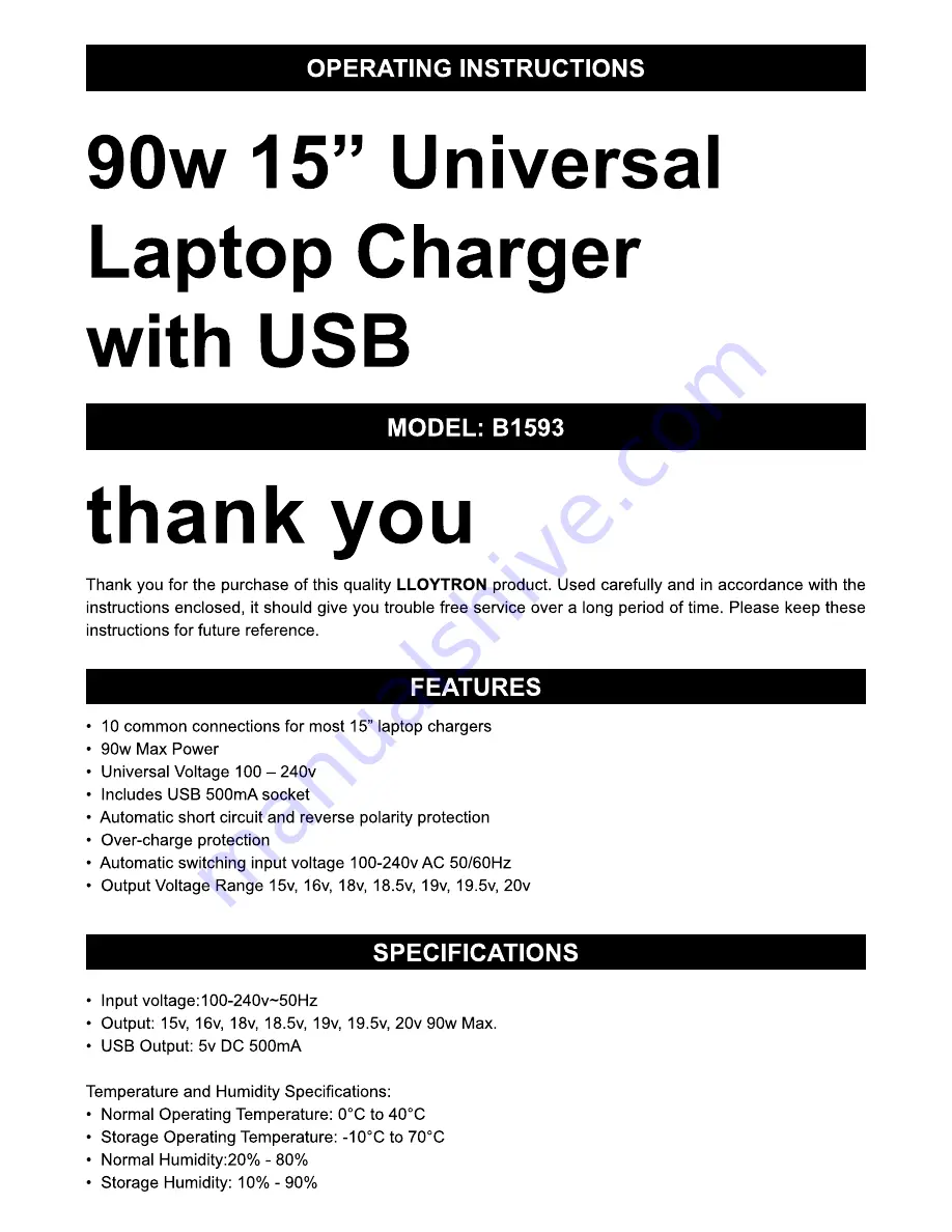 LLOYTRON B1593 Operating Instruction Download Page 1