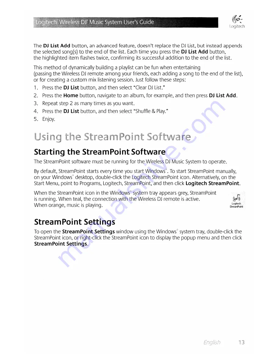 Logitech Wireless DJ User Manual Download Page 13