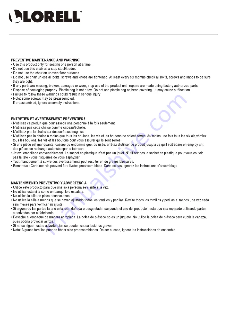 Lorell LLR50194 Assembly Instruction Manual Download Page 8