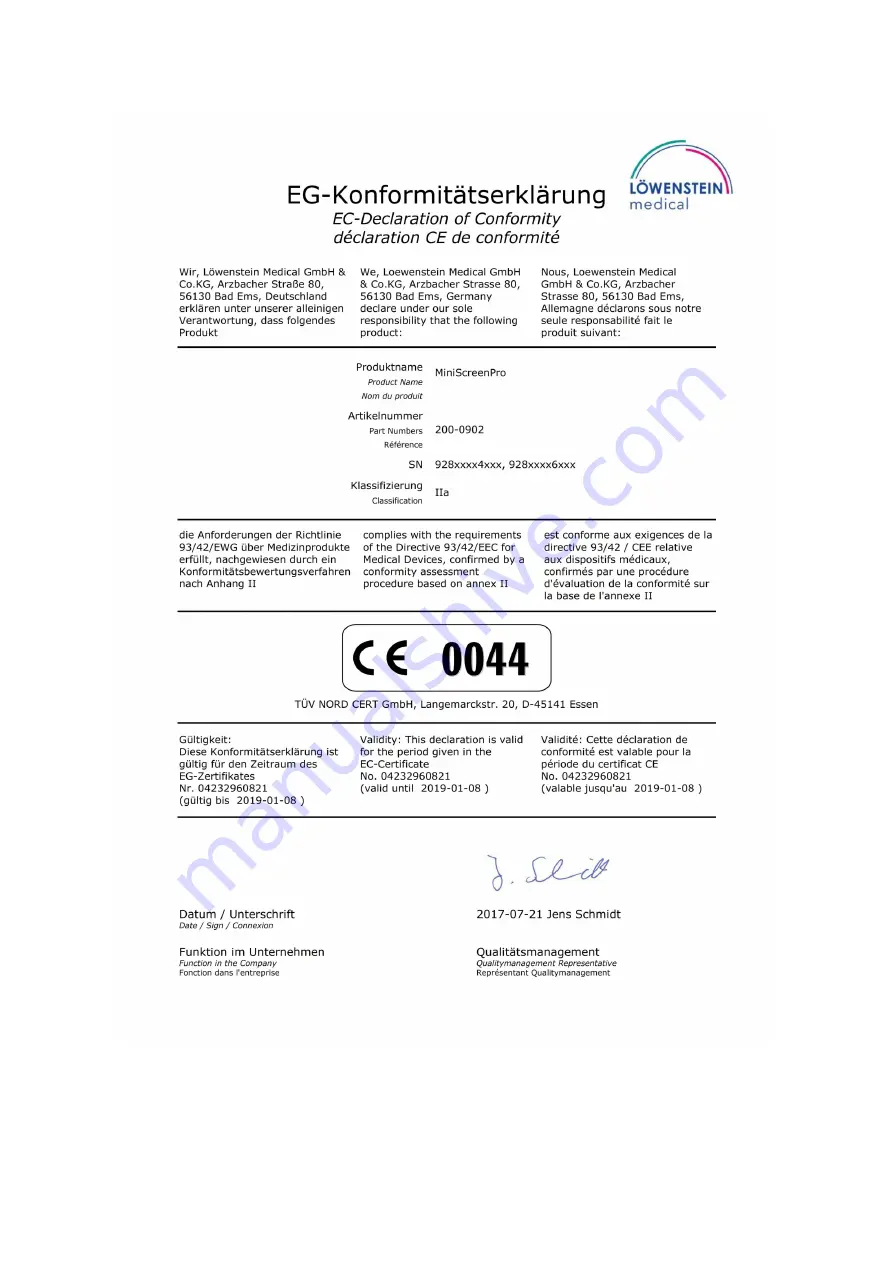 Lowenstein Medical 200-0902 Description And Instructions For Use Download Page 14