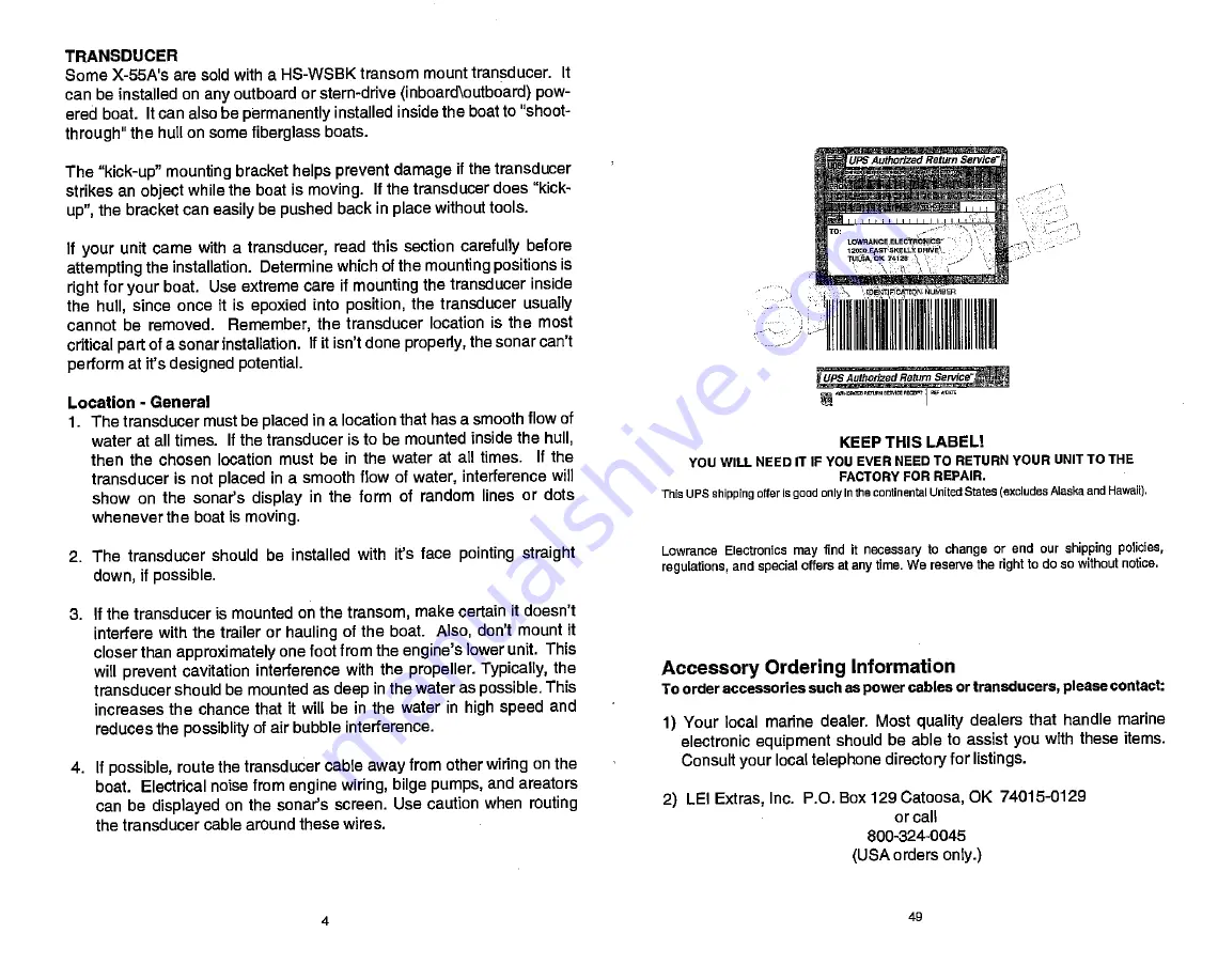 Lowrance X-55A Installation And Operation Instructions Manual Download Page 6