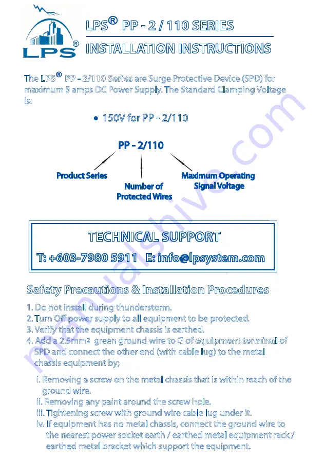 LPS PP-2/110 Series Скачать руководство пользователя страница 1