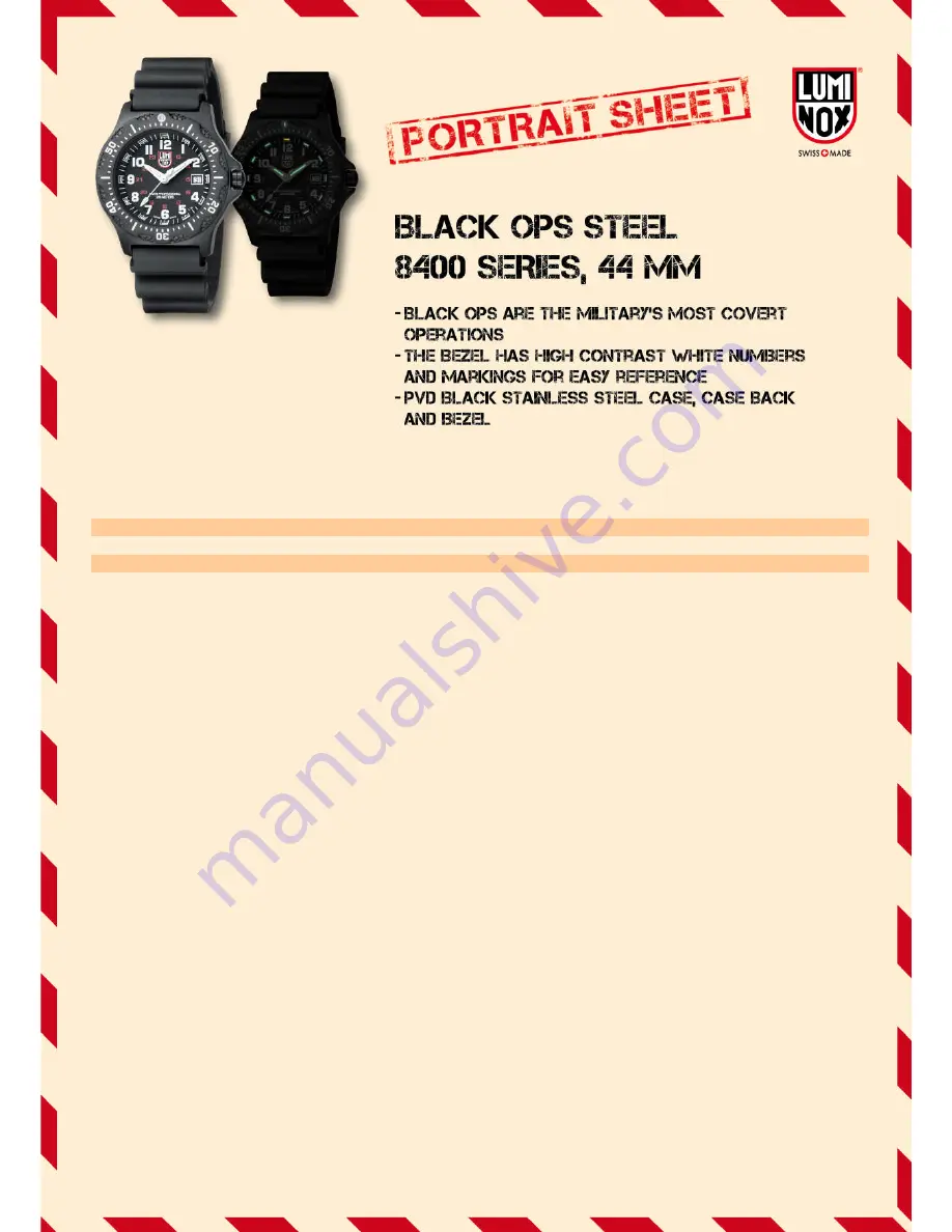 Luminox Black ops 8400 series Specification Sheet Download Page 1