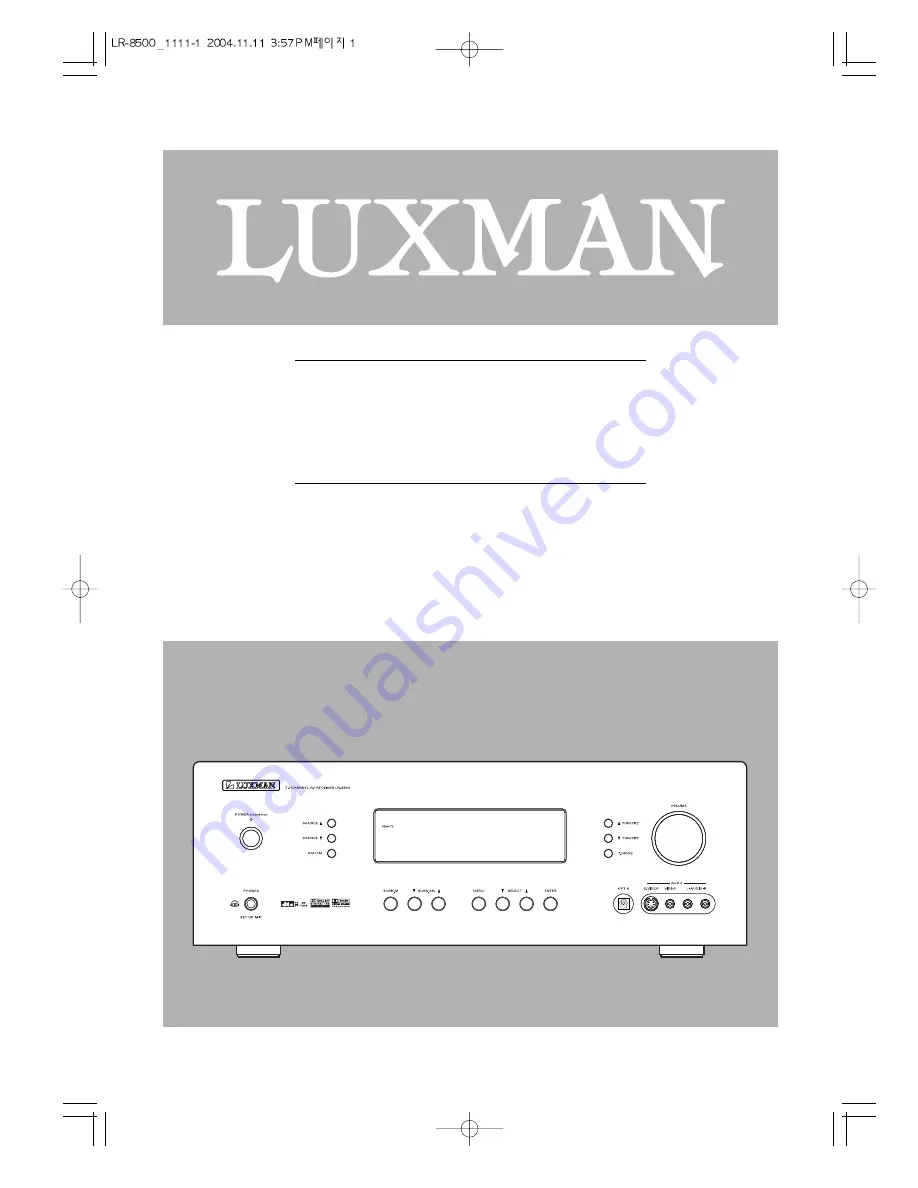 Luxman 7.1 Channel Reciever LR-8500 Owner'S Manual Download Page 1