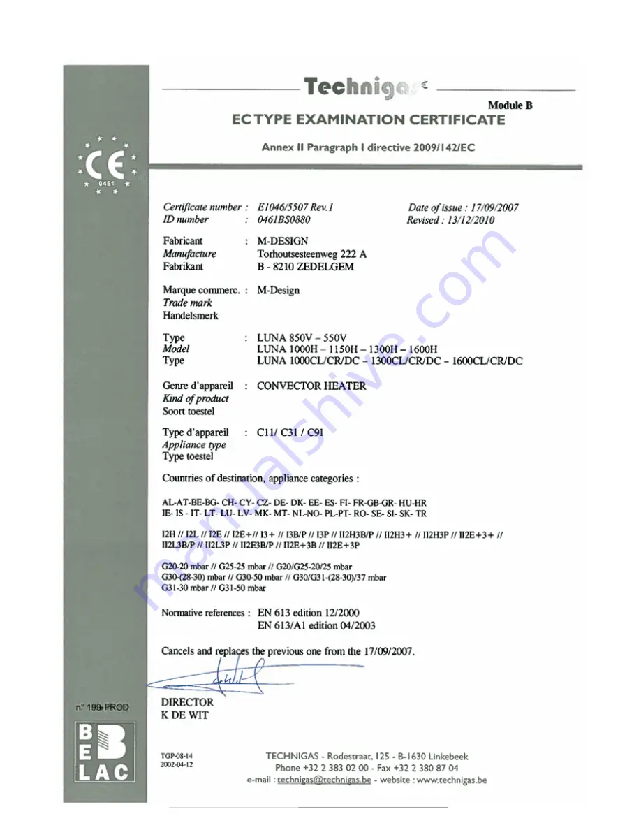 M Design LUNA 1000 DH Gold Gas Instructions For Installation And Use Manual Download Page 46