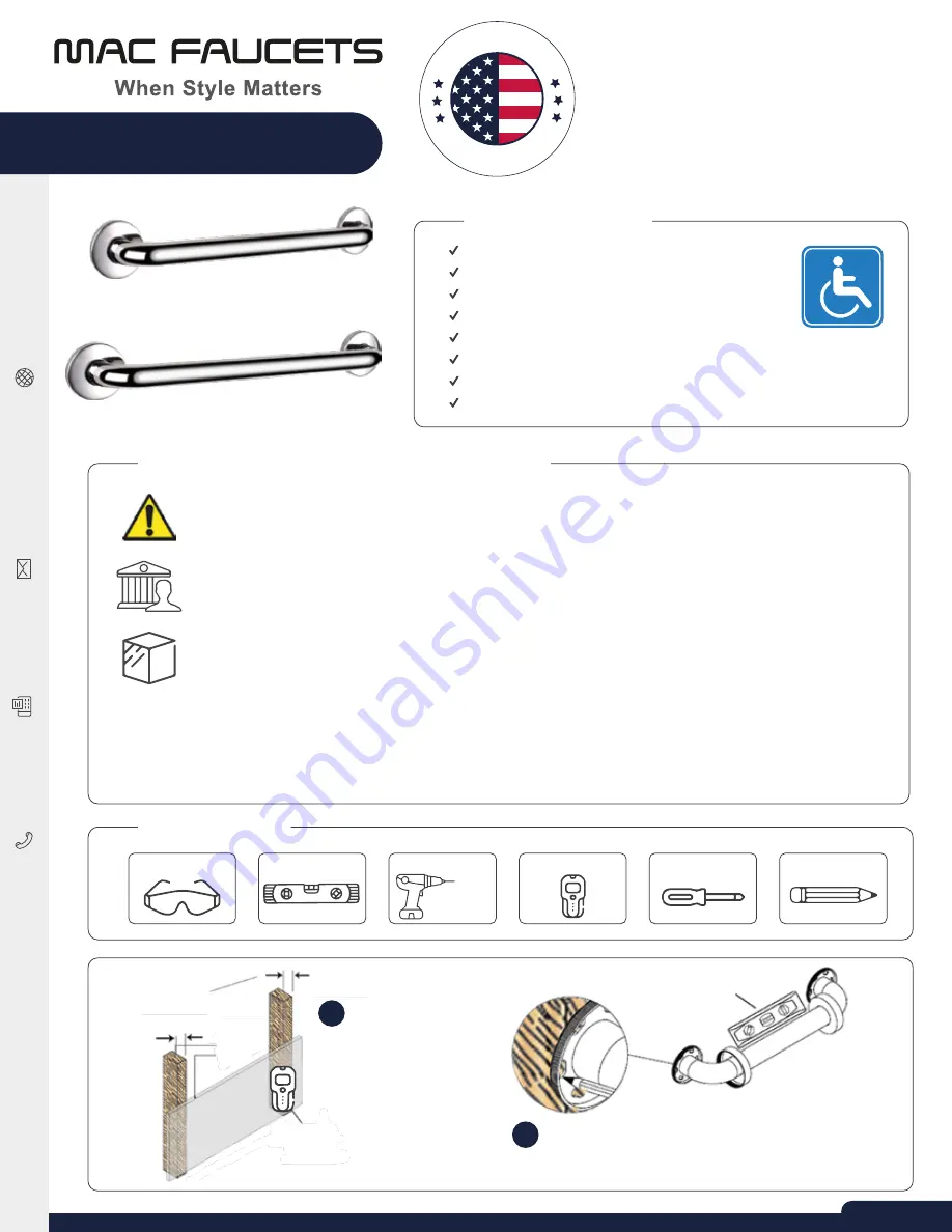 Mac Faucets ADA Grab Bar Series User Manual Download Page 1