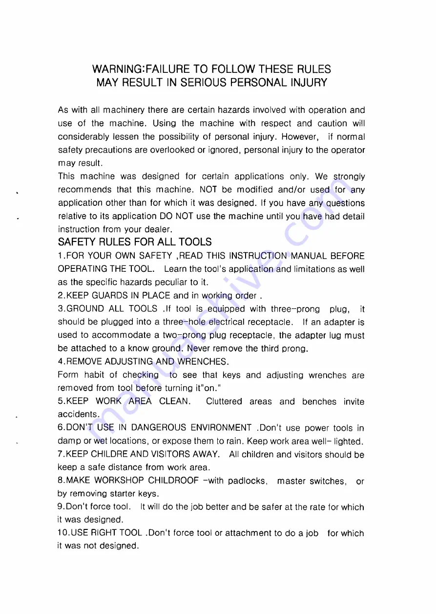 MachineryHouse S707 Instruction & Parts Manual Download Page 2