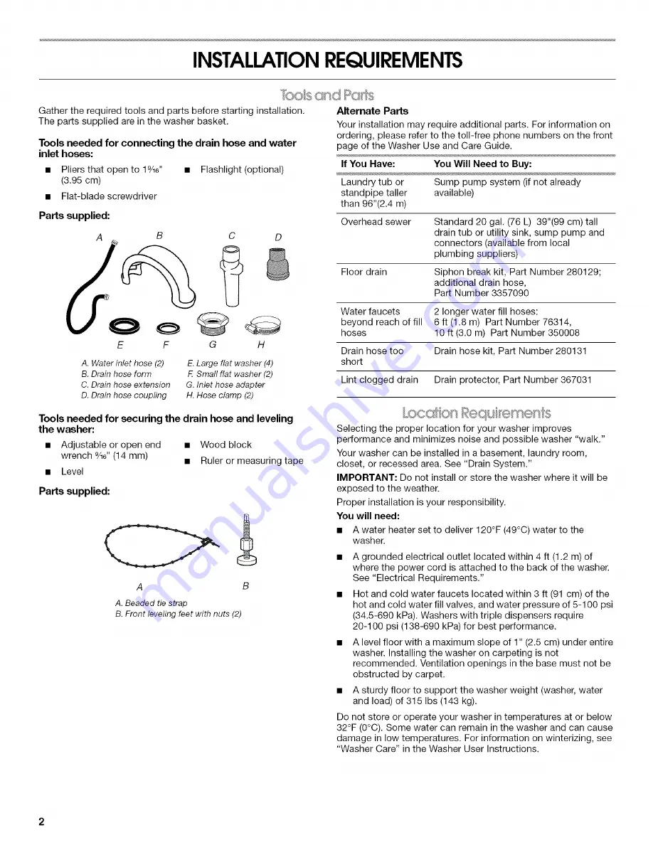 Magic Chef 2DHTW4305TQ0 Installation Instructions Manual Download Page 2