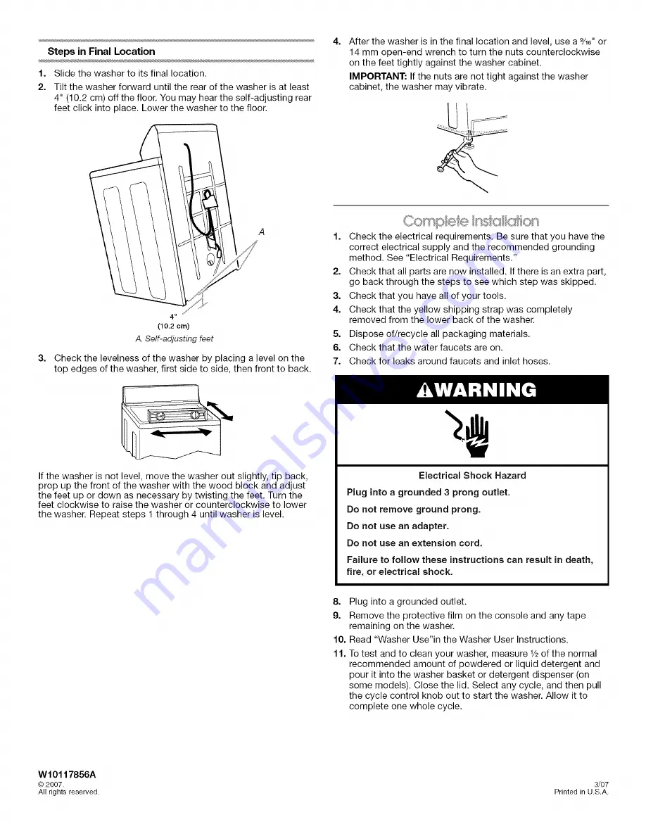 Magic Chef 2DHTW4305TQ0 Installation Instructions Manual Download Page 8