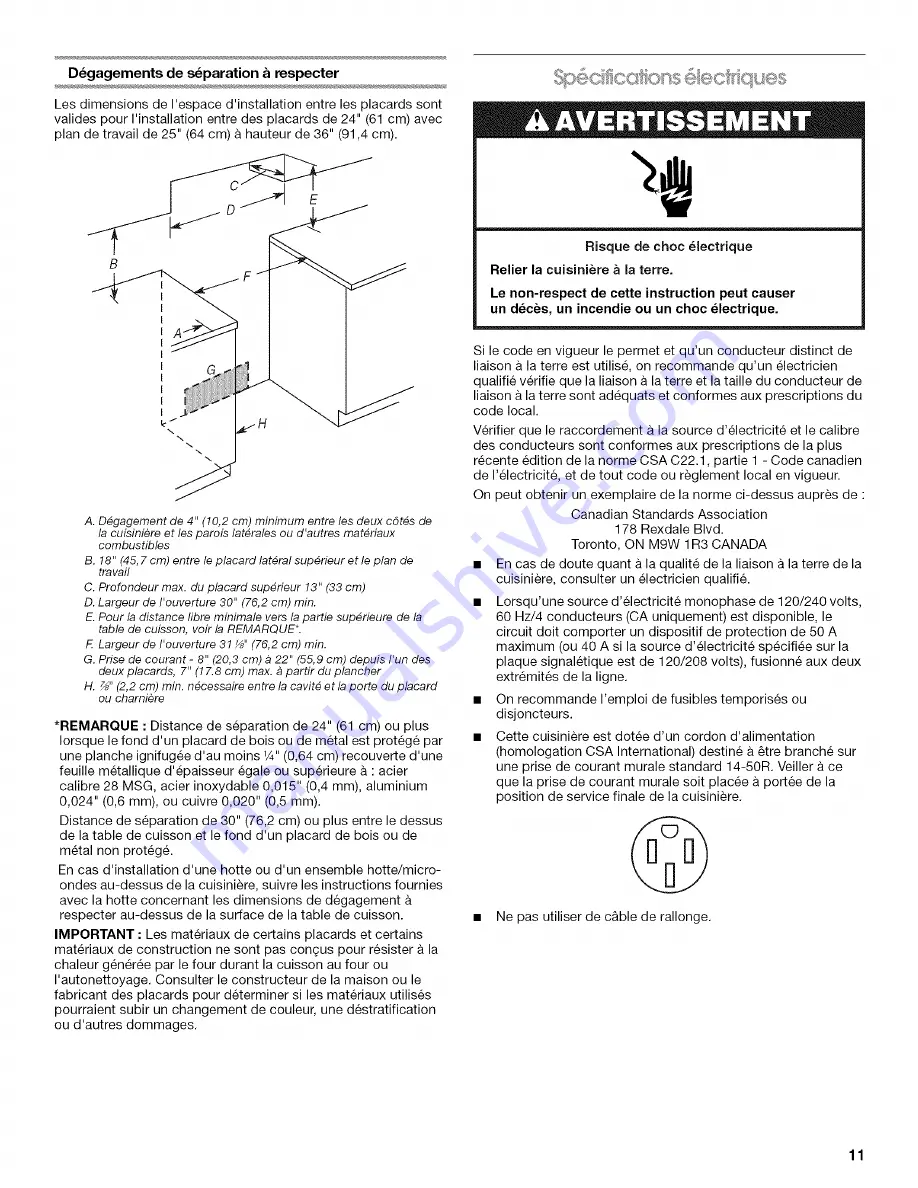 Magic Chef CERS858TCW0 Installation Instructions Manual Download Page 11