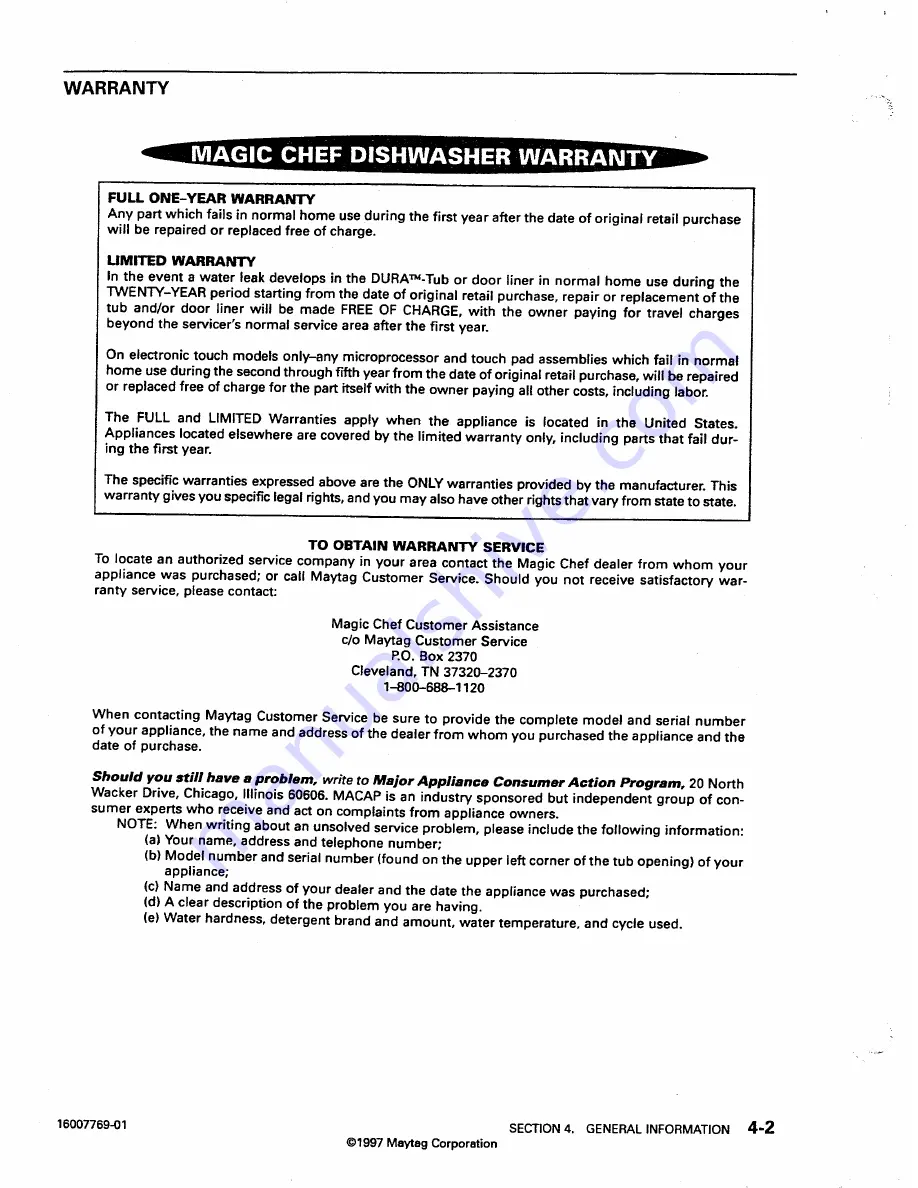 Magic Chef DU40J Service Manual Download Page 66